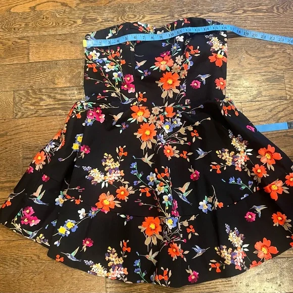 Express vintage strapless black floral mini dress size 12 - Picture 8 of 9